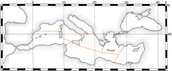 Mediterranean See subzones map